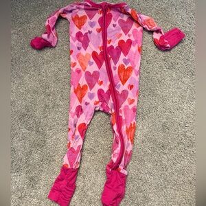 Little Sleepies Pink and Red Heart Footie
